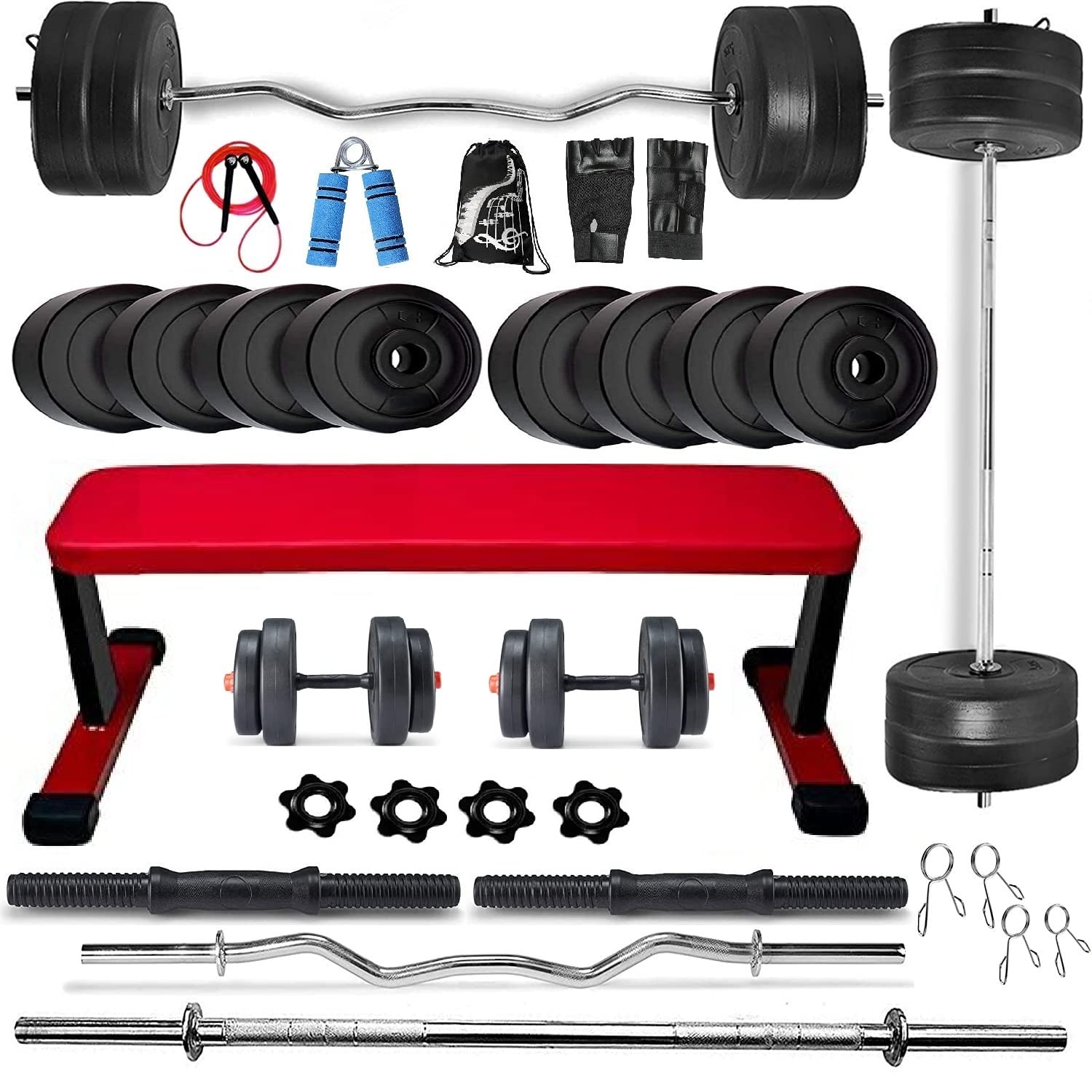 Bodyfit Weight Plates Heavy Flat Exercise Bench with 4 Rods Home Gym  Fitness Set (15kg-100kg) – Sports Wing