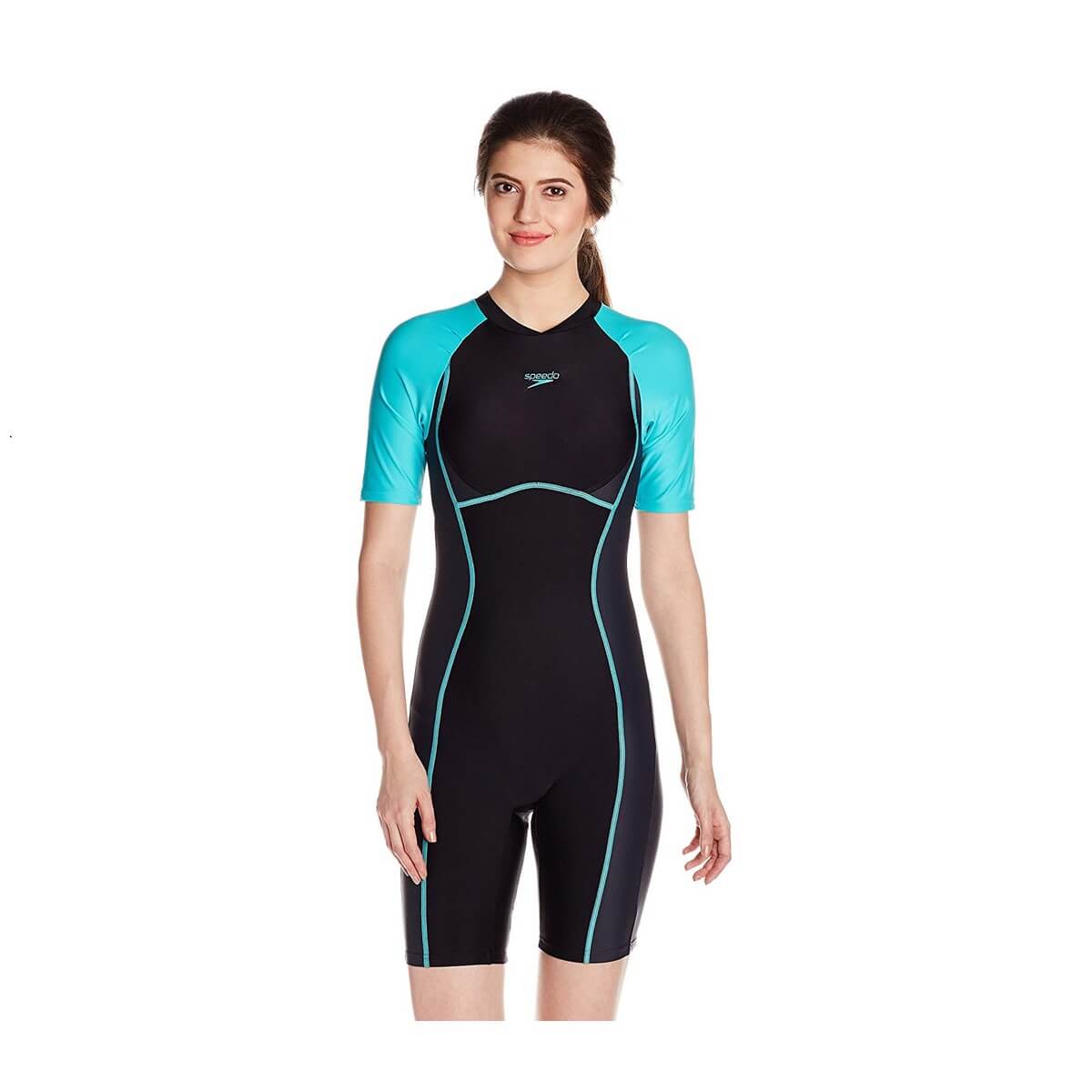 Tandheelkundig Cyclopen toegang Speedo Female Swimwear Essential Spliced Kneesuit (Black/ Bali Blue) –  Sports Wing | Shop on