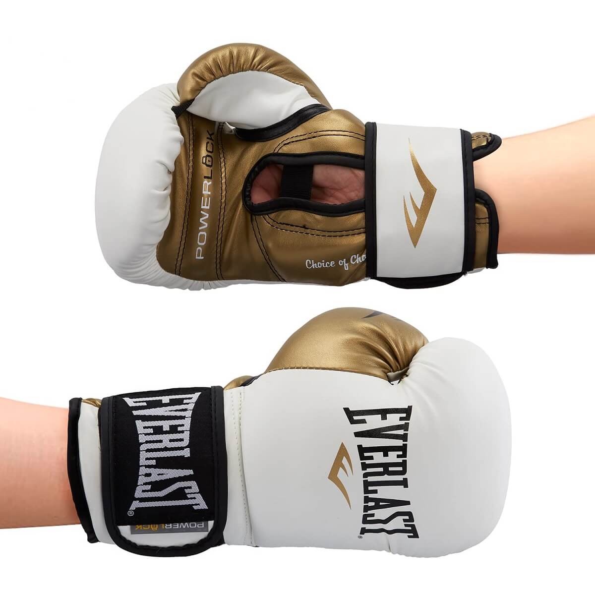 Everlast Women's Powerlock Hook/Loop Boxing Gloves (White/Gold